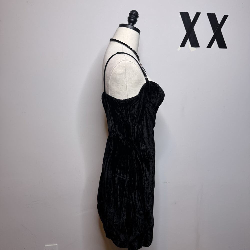 Vintage TRIPP NYC Black Velvet Mini Dress Goth Club Original Rocket Label RARE S - Picture 4 of 11